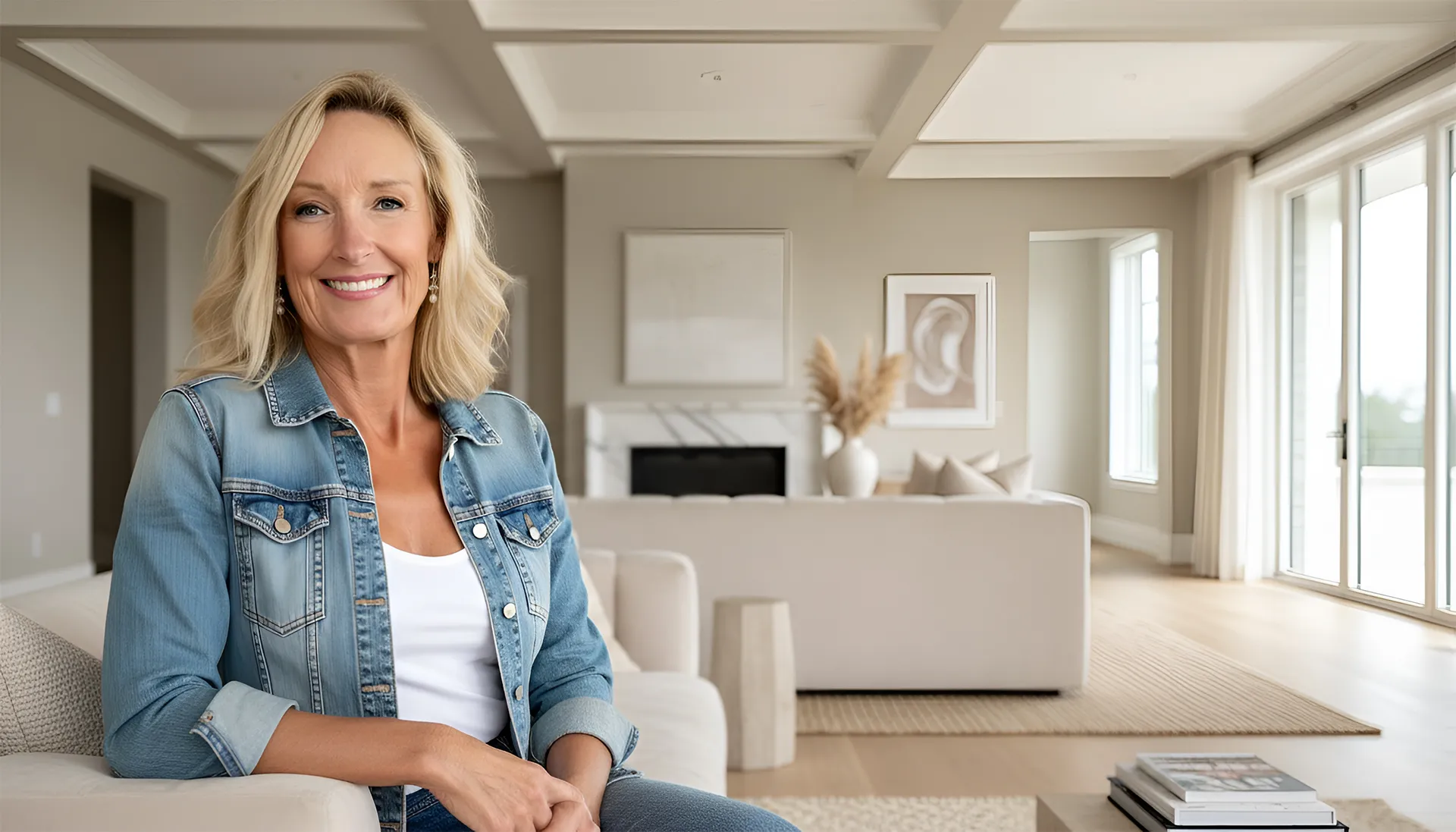 Valerie Lachowski sitting on the living room